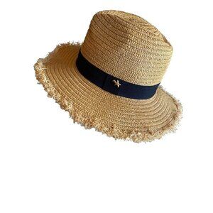 Etoile Coral Straw Sun Hat Black Ribbon Trim One Size